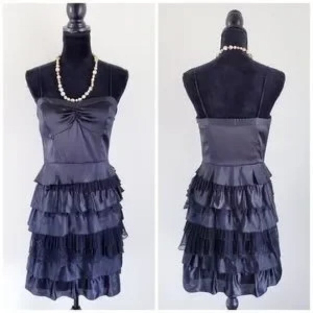Armani Exchange Black Tiered 100% Silk Dress Sz 8